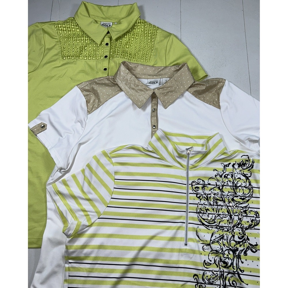 Zenergy Golf By Chicos Womens Size 2 Gold Polos Bejeweled‎ Flashy Performance